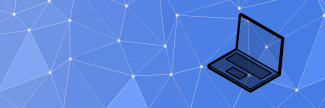 stylized laptop with blue net background